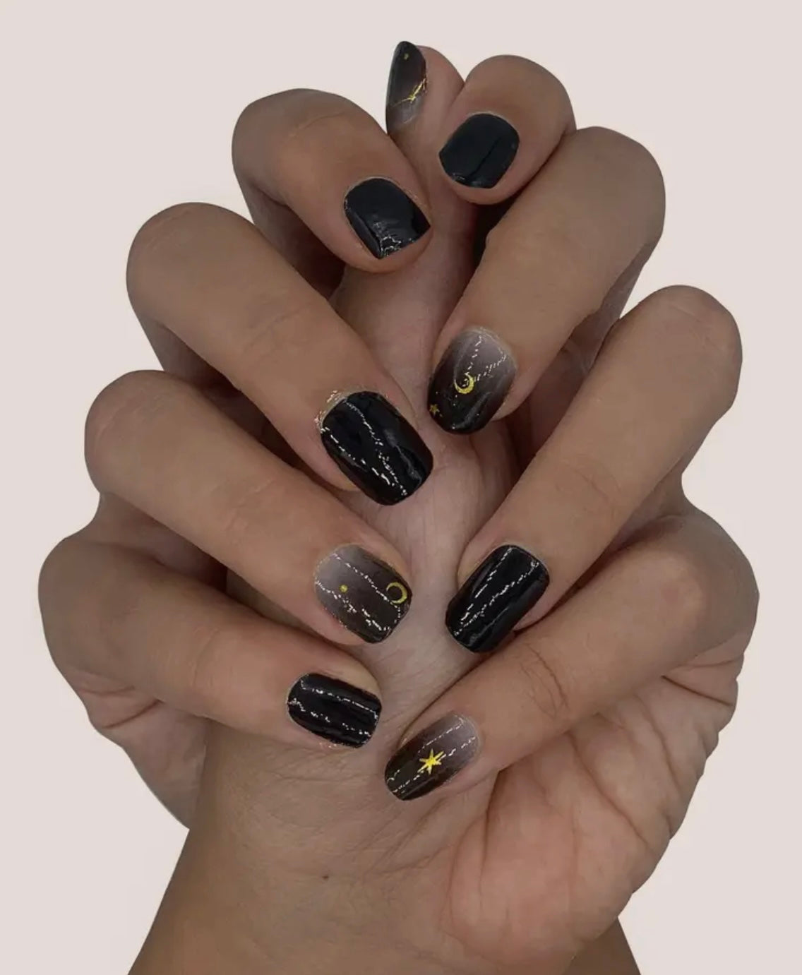 Black Galaxy Stick on Gel Nails