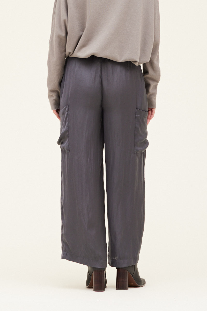 Grey Satin Cargo Pant