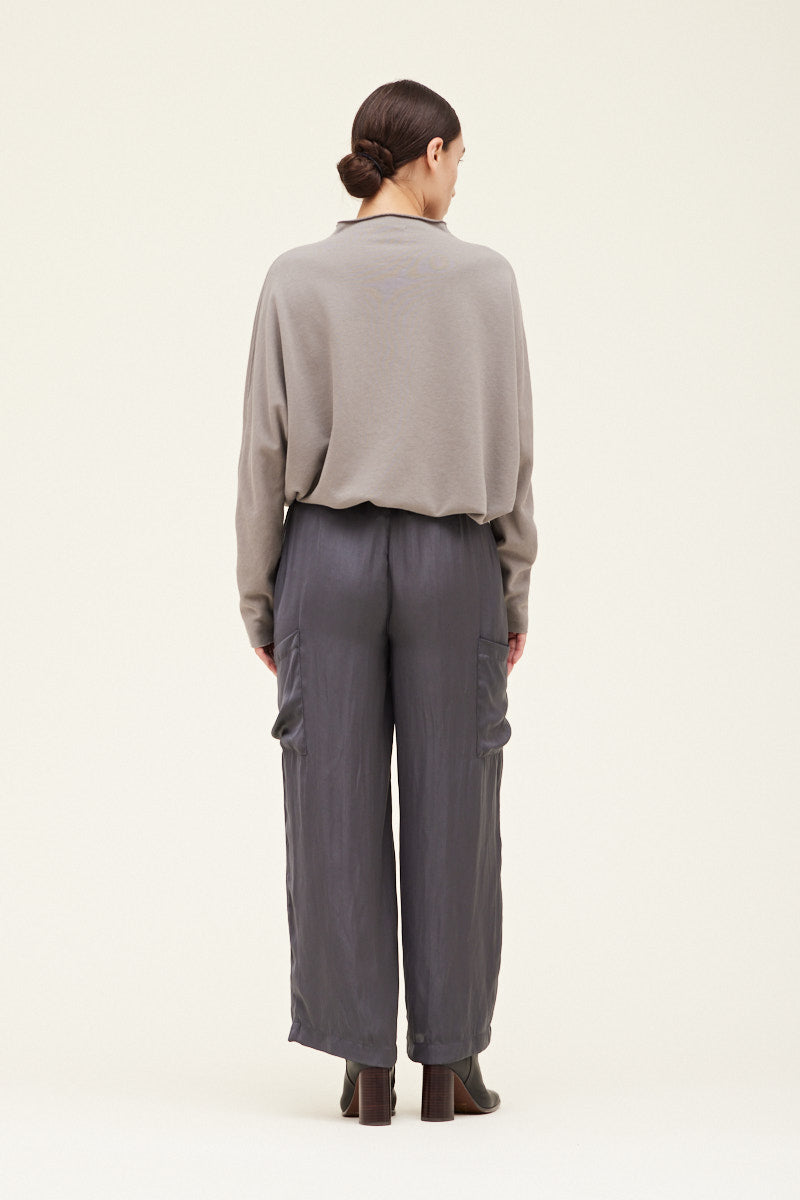 Grey Satin Cargo Pant