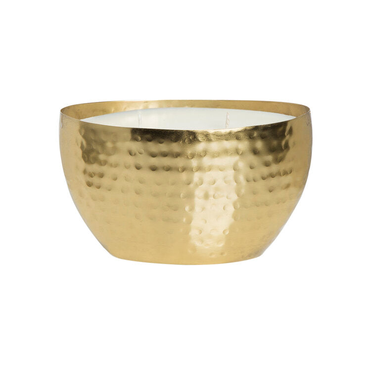 Mistletoe and Holly Candle in Hammered Gold Bowl