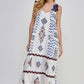 White and Blue Dress with PomPom Accent
