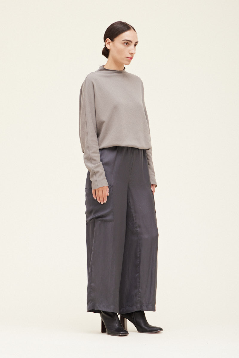 Grey Satin Cargo Pant