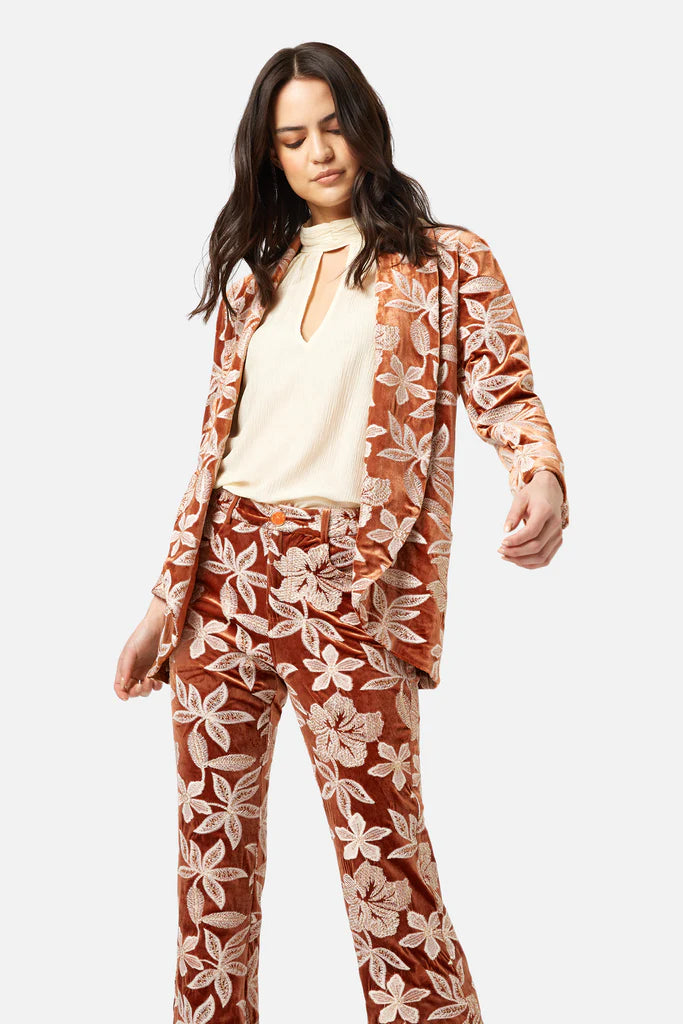 Tan Velvet Embroidered Pant