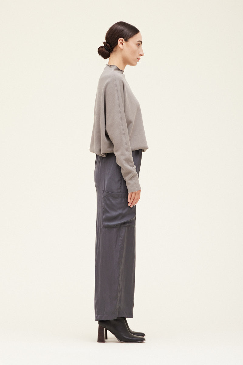 Grey Satin Cargo Pant