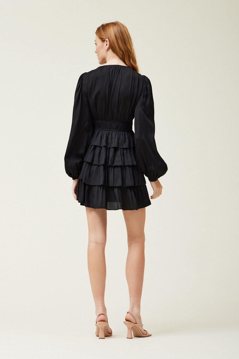 Black Satin Ruffle Dress