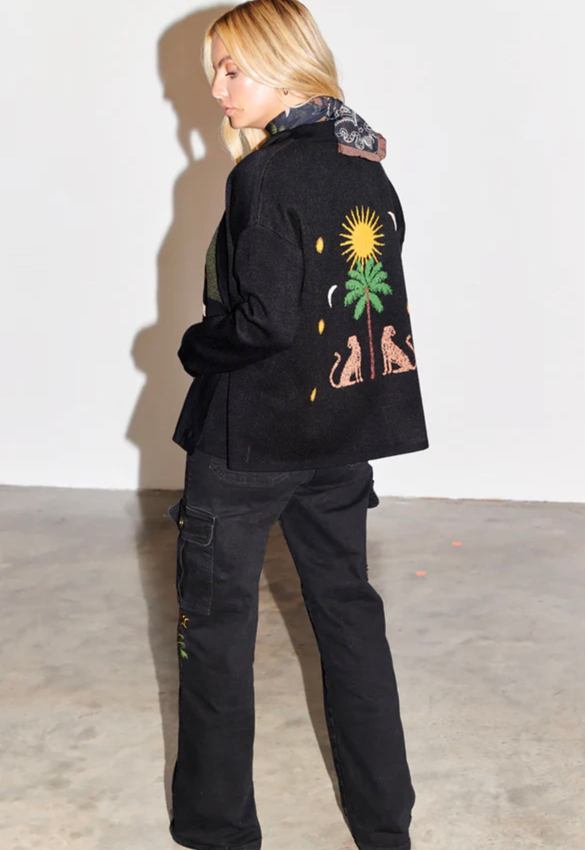 Black Cargo Jeans with Embroidered Pockets