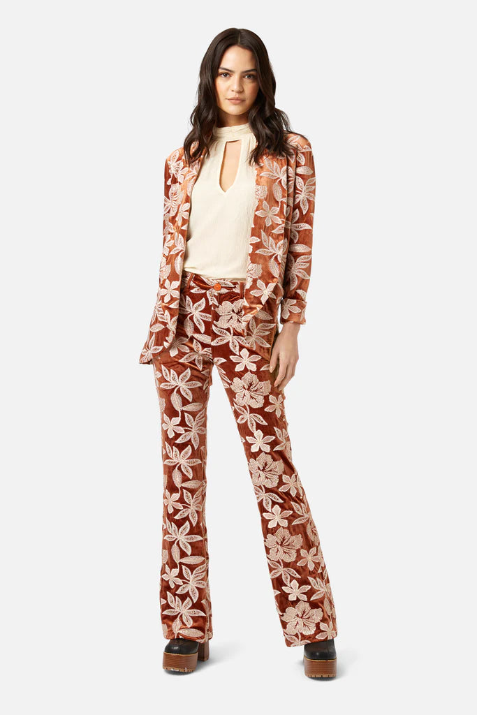 Tan Velvet Embroidered Pant