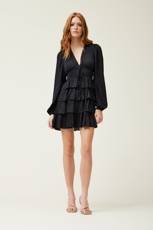 Black Satin Ruffle Dress