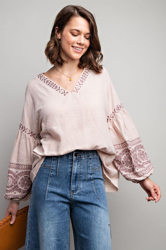 Beige Shirt with Embroidery Detail