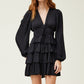 Black Satin Ruffle Dress