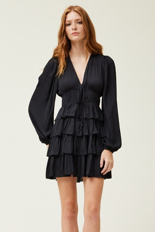 Black Satin Ruffle Dress