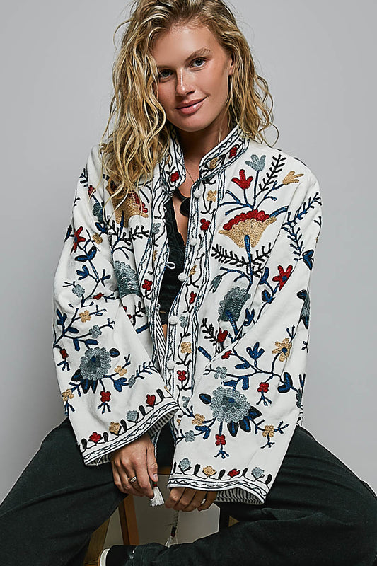 White Velvet Embroidered Jacket