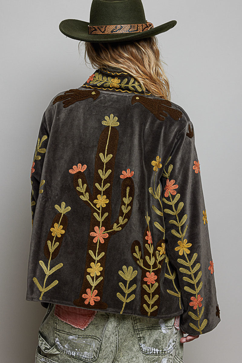 Charcoal Embroidered Velvet Jacket
