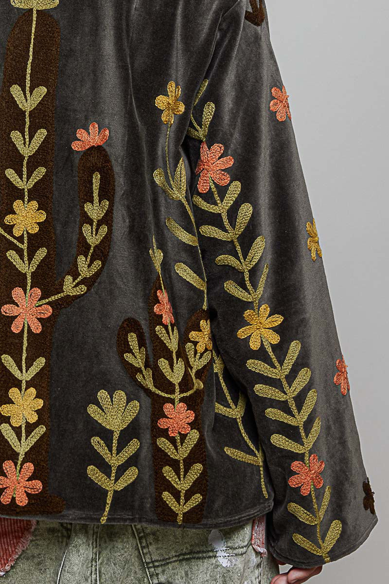 Charcoal Embroidered Velvet Jacket