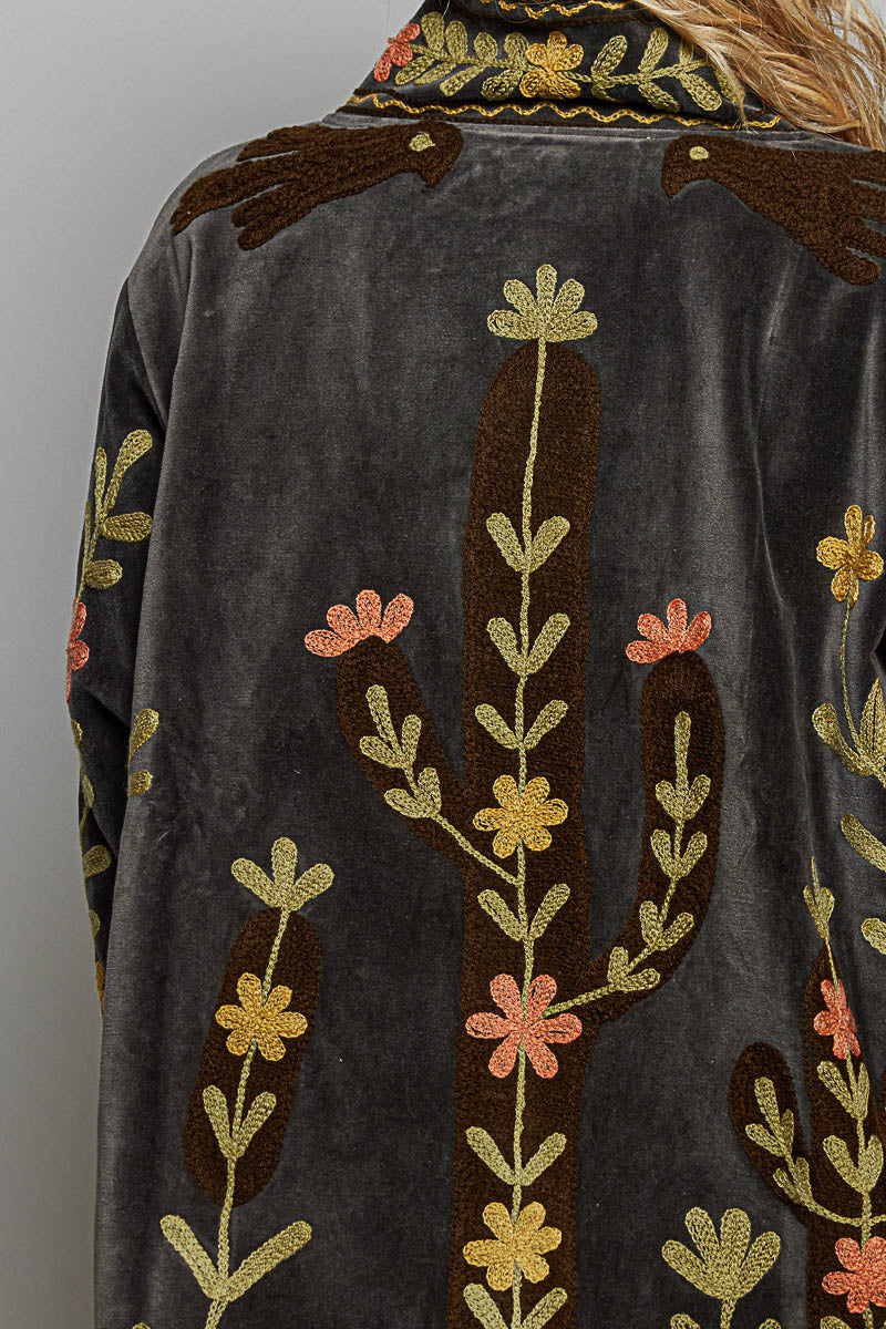 Charcoal Embroidered Velvet Jacket
