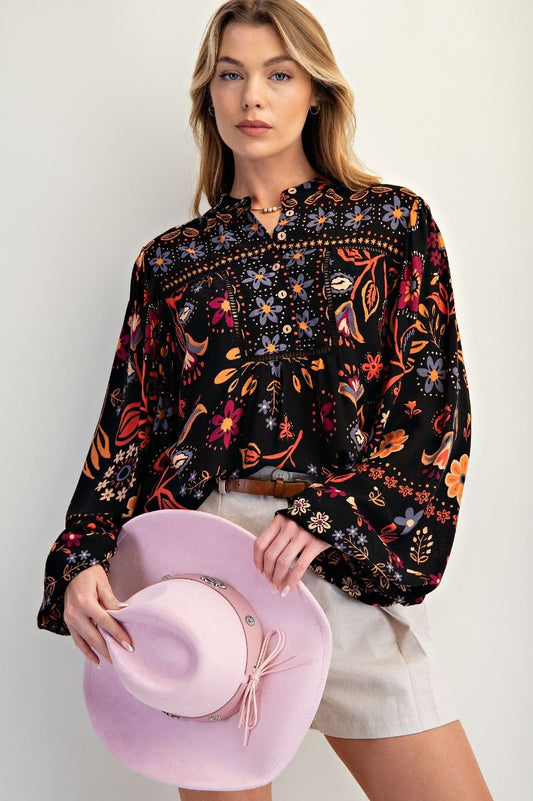 Black Floral Print Shirt