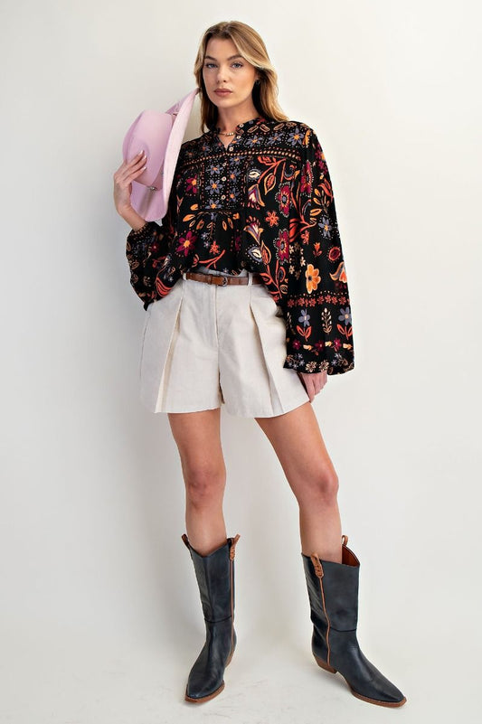 Black Floral Print Shirt