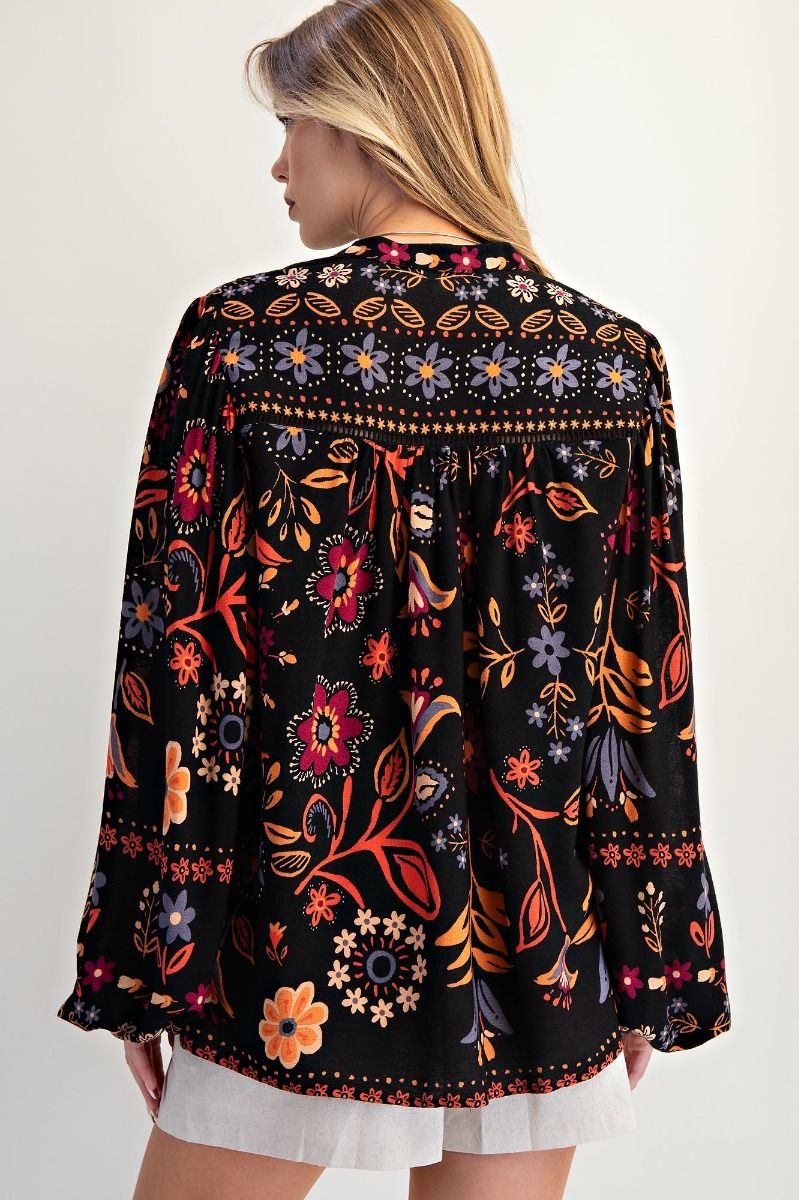 Black Floral Print Shirt