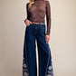 Dark Denim Flared Jeans with Embroidery Detail