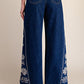 Dark Denim Flared Jeans with Embroidery Detail