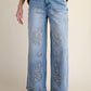Embroidered Wash Denim Jeans
