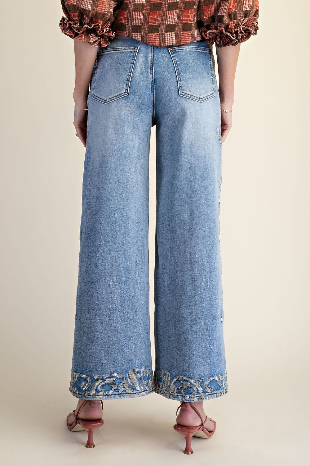Embroidered Wash Denim Jeans