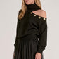 Cold Shoulder Turtle Neck Sweater With Gold Button Accents - 2 Colours