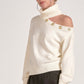 Cold Shoulder Turtle Neck Sweater With Gold Button Accents - 2 Colours