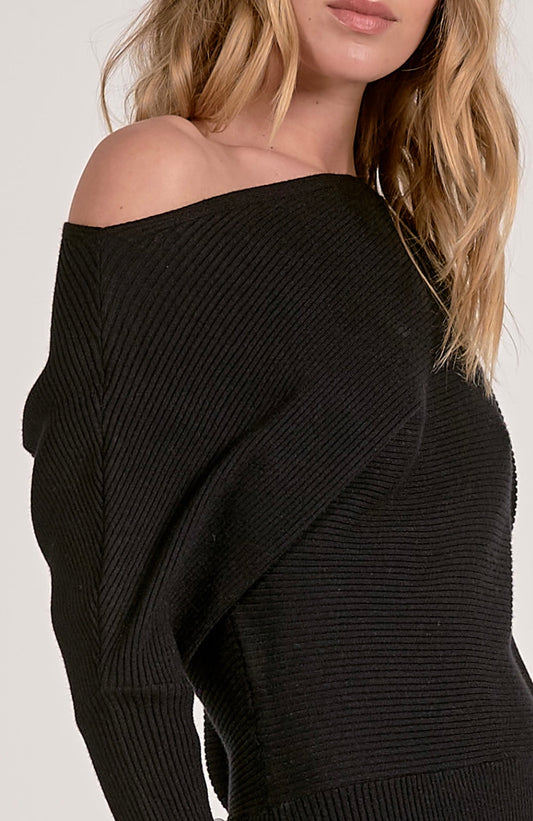 Black Off Shoulder Knit Dress