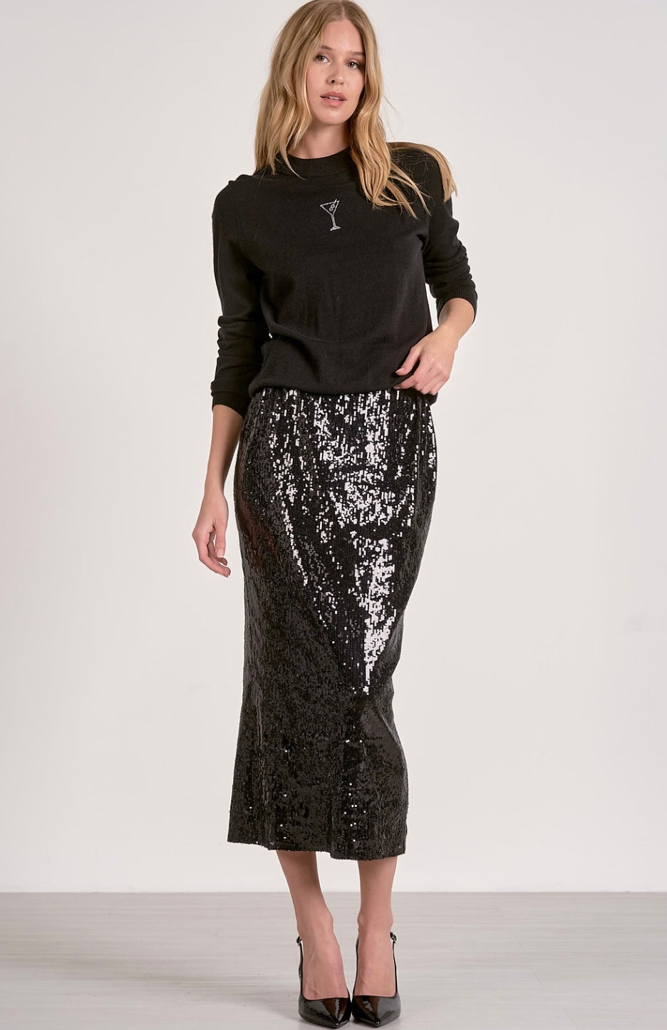 Black Sequin Maxi Skirt