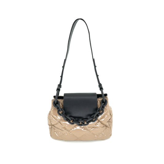 Patent Mocha & Black Quilt Bag with Chunky Black Chain Detail