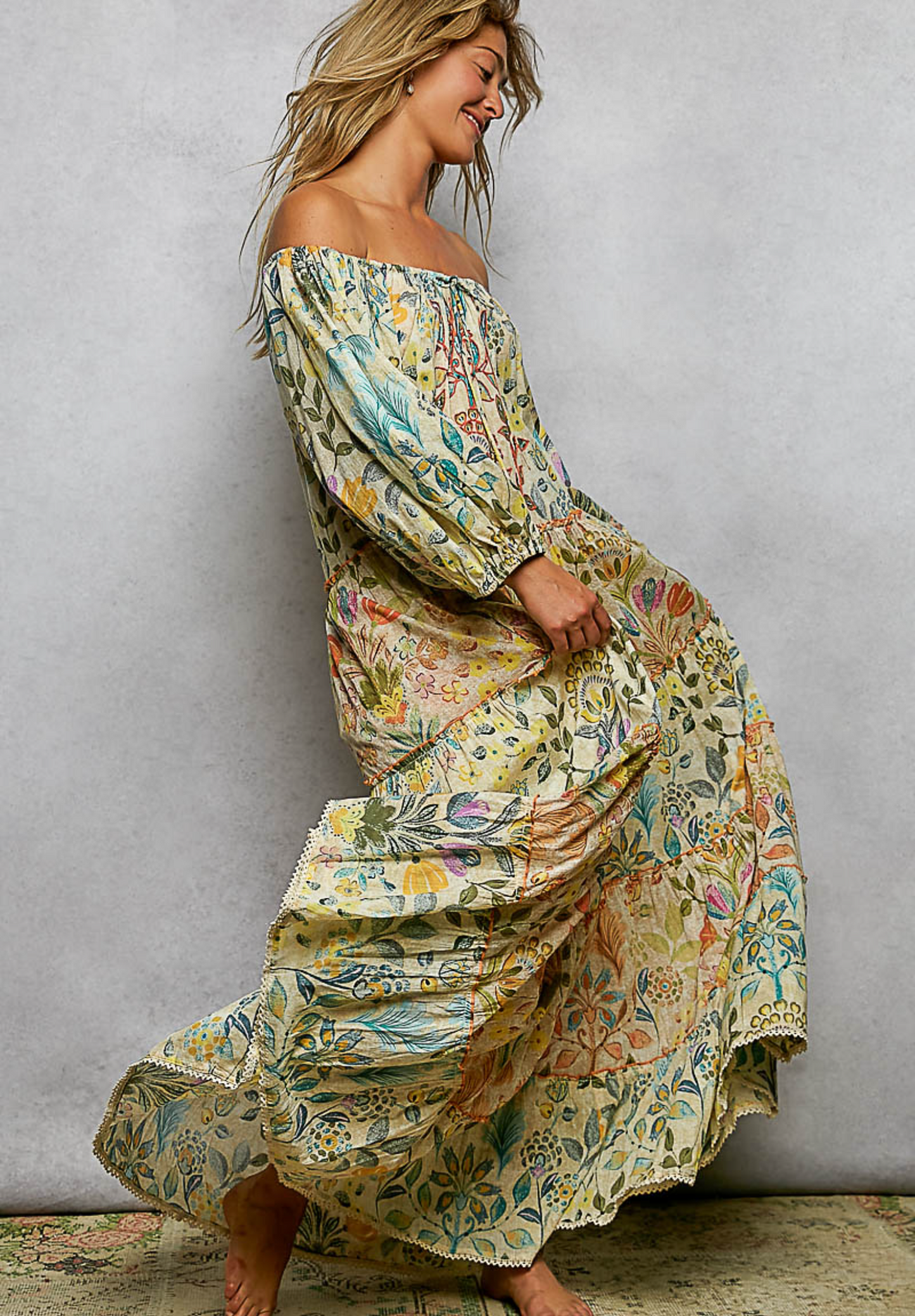 Off Shoulder Floral Maxi Dress