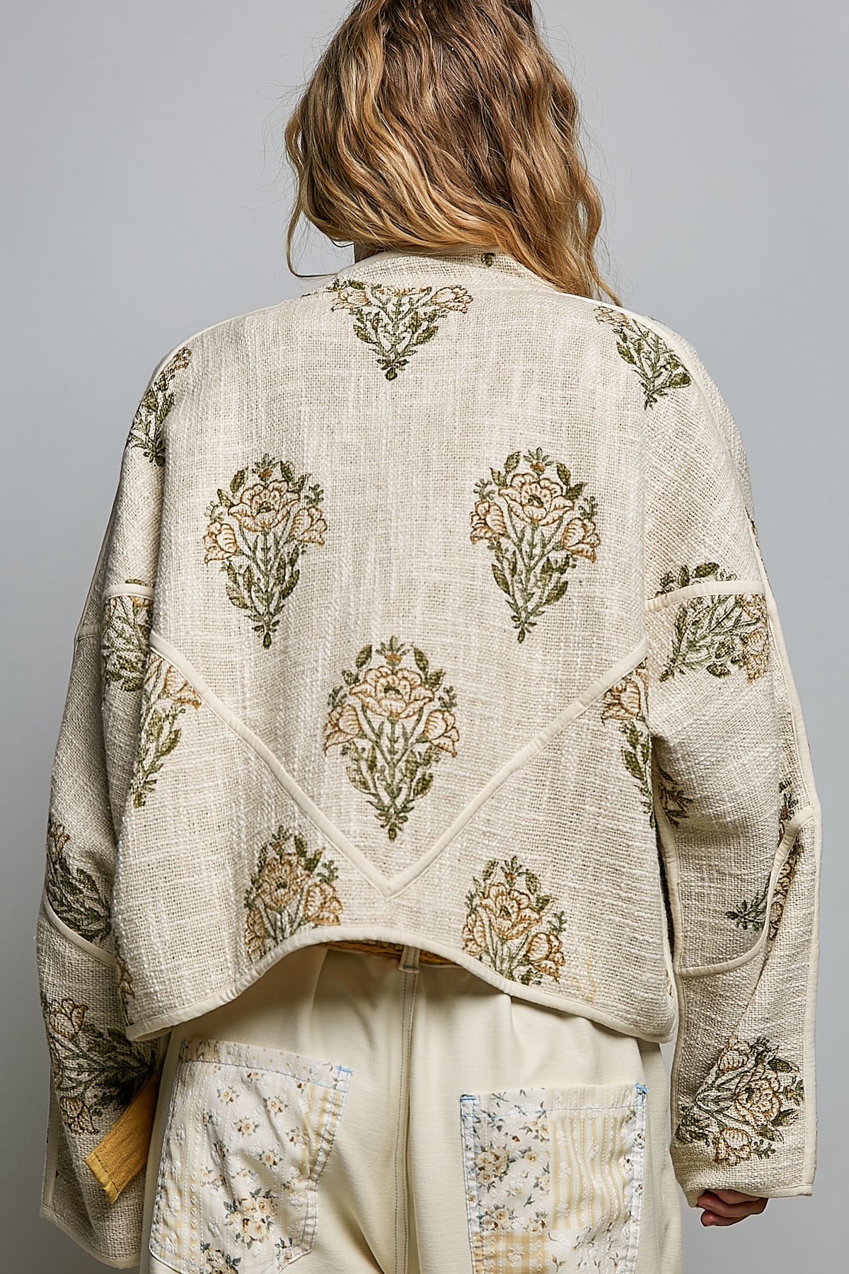 Natural & Olive  Green Linen Jacket