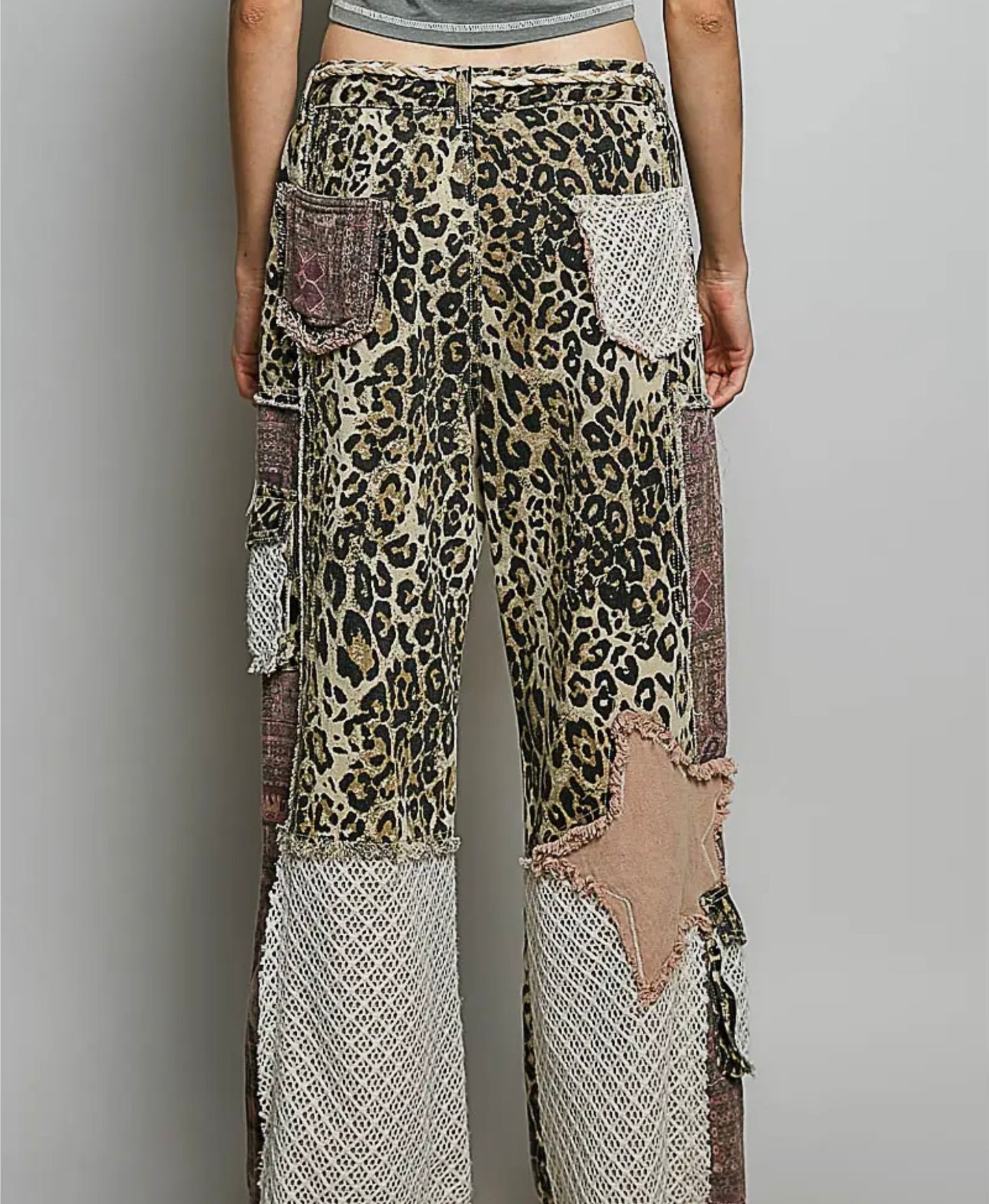 Pink Mixed Media Leopard Jeans