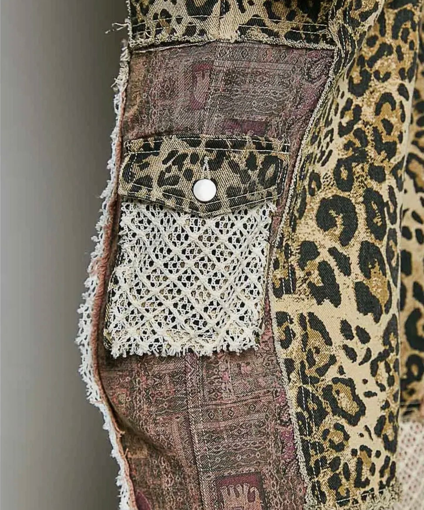 Pink Mixed Media Leopard Jeans
