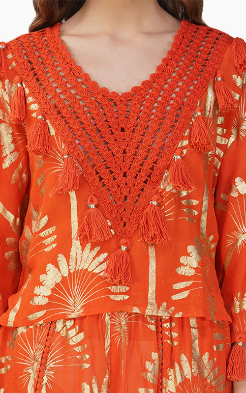 Orange & Gold Palm Tassel Top