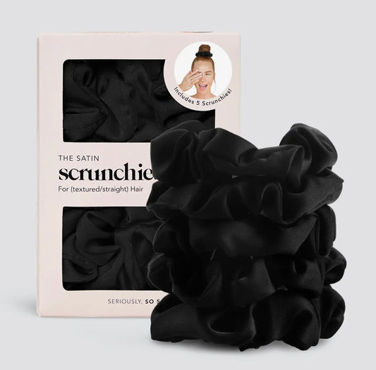 5 Pack Black Satin Scrunchies