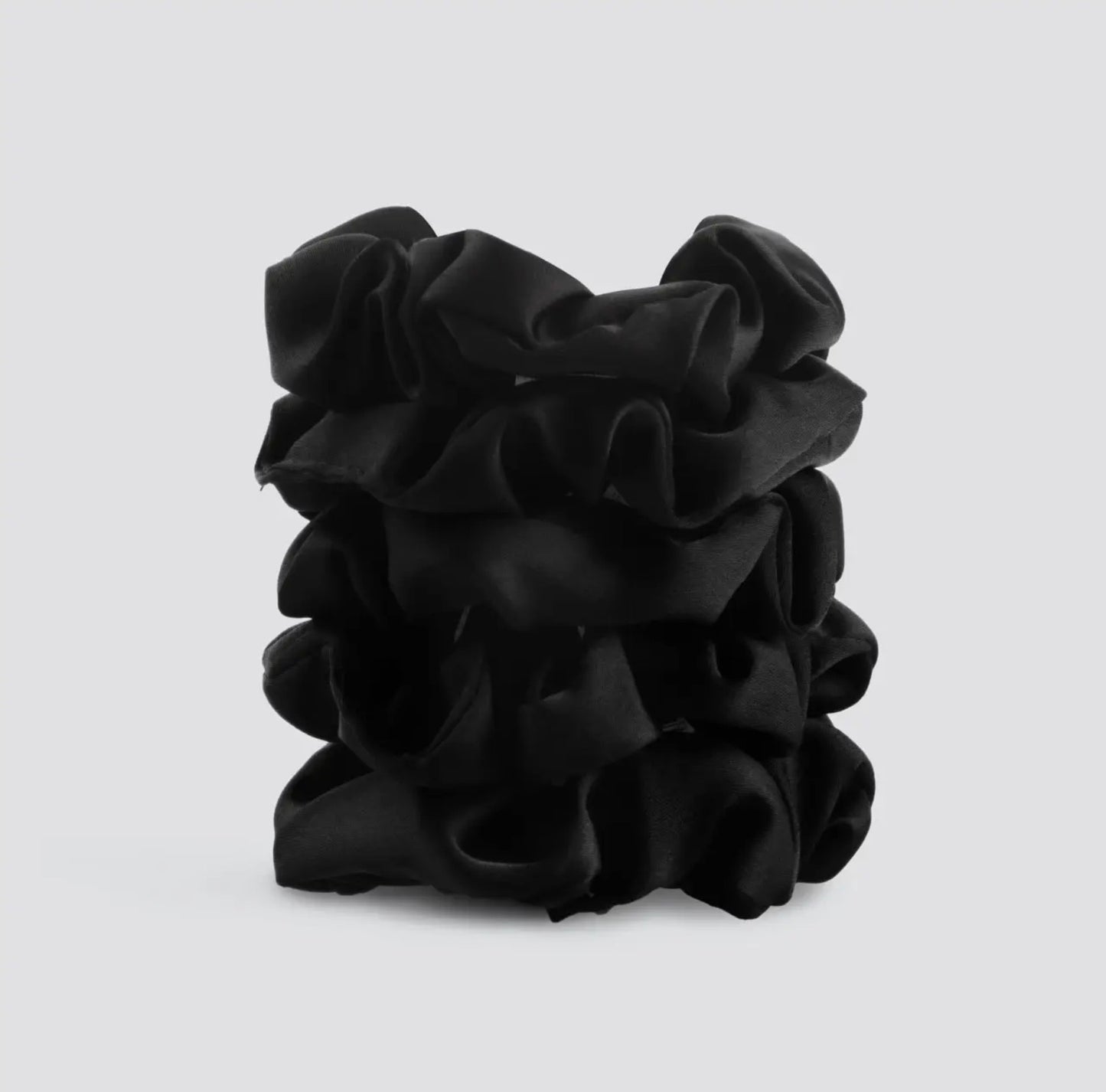 5 Pack Black Satin Scrunchies