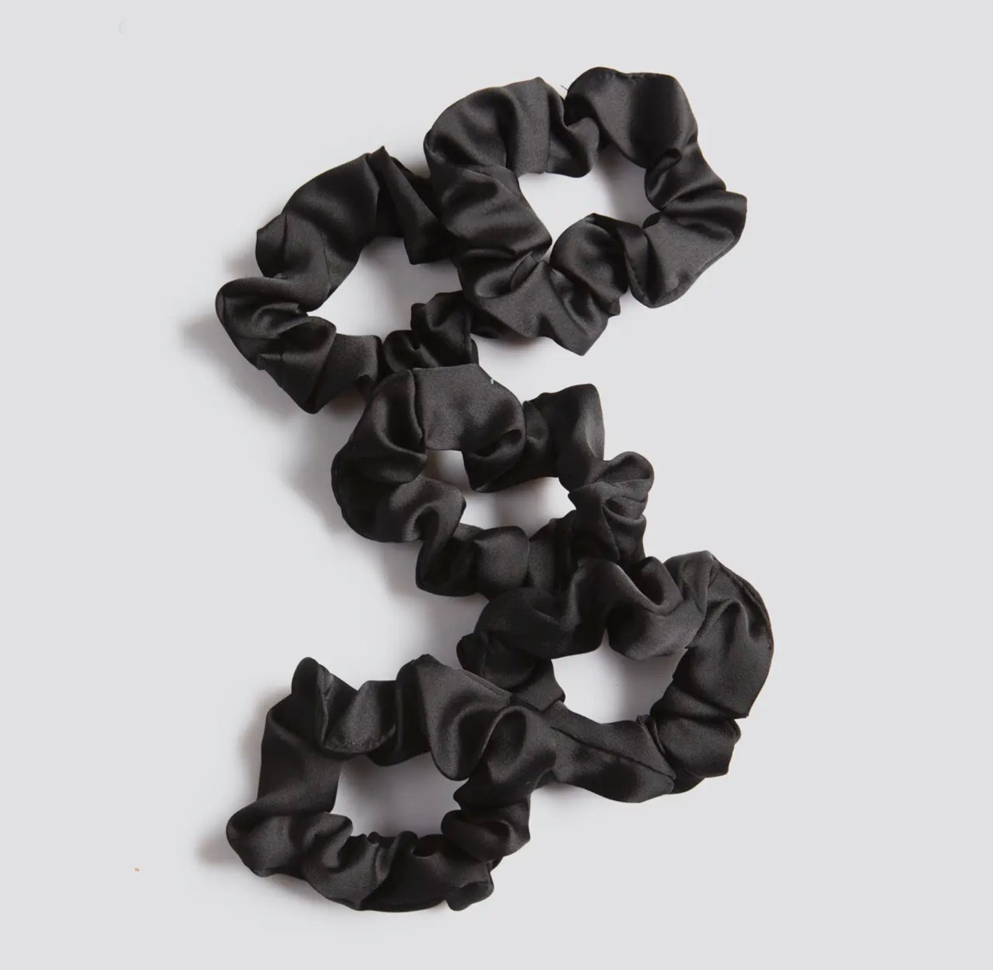 5 Pack Black Satin Scrunchies