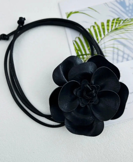 Faux Leather Flower Belt