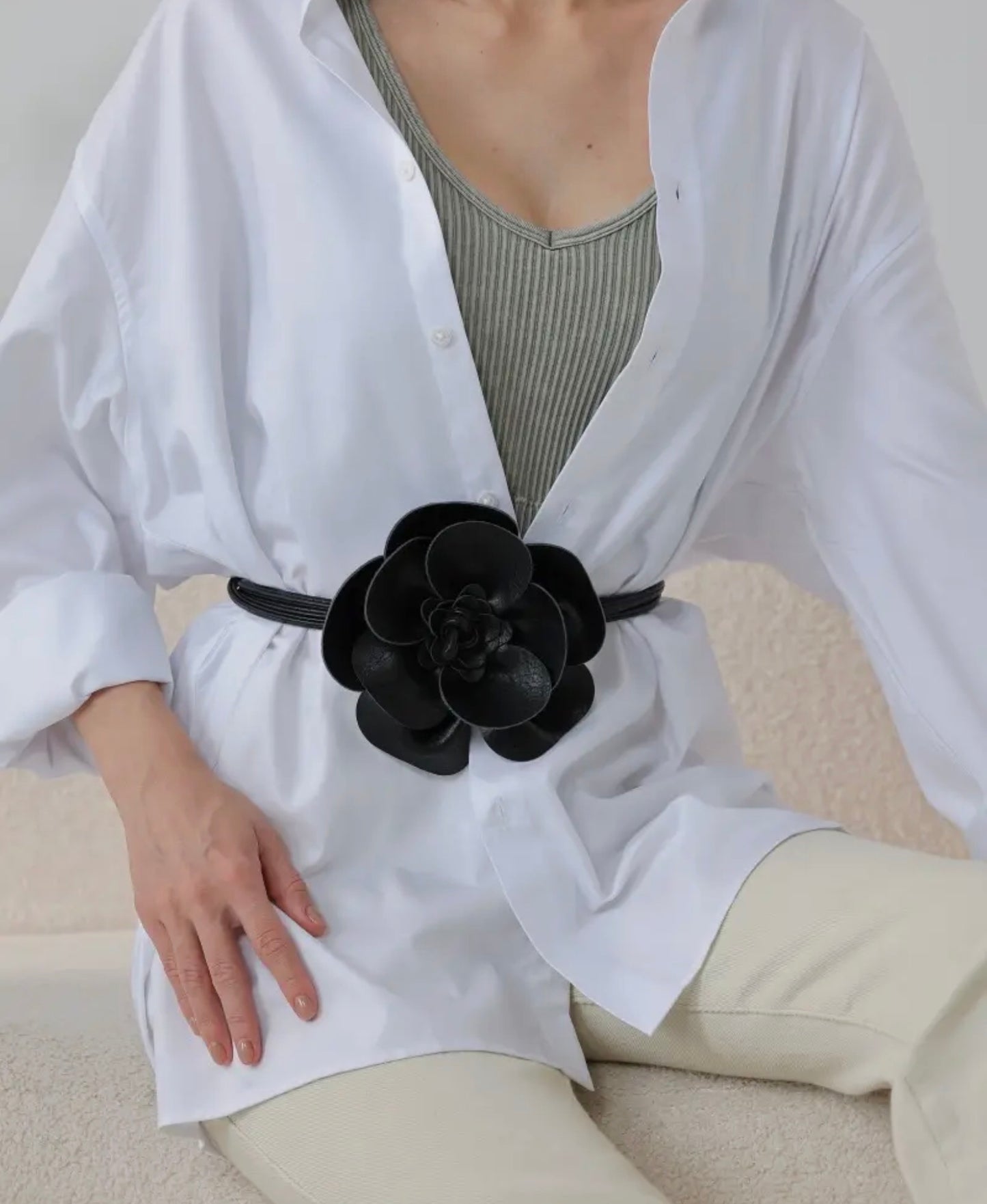 Faux Leather Flower Belt