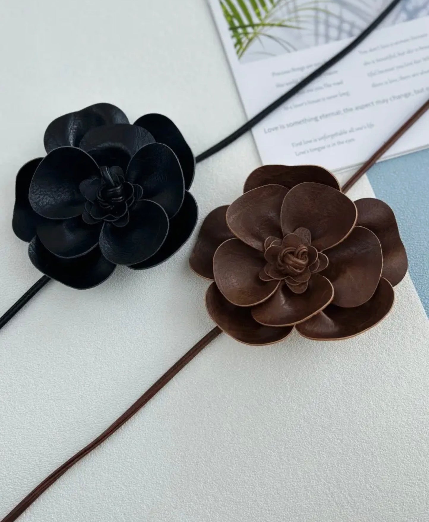 Faux Leather Flower Belt