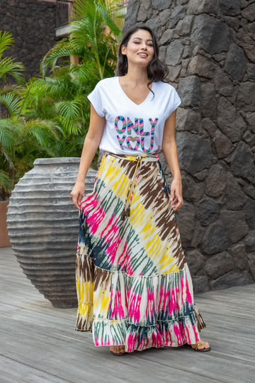 Tie Dye Print Silky Maxi Skirt