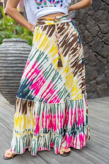 Tie Dye Print Silky Maxi Skirt