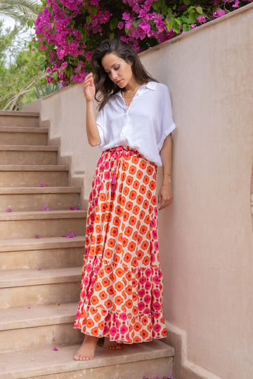 Colourful Print Silky Maxi Skirt