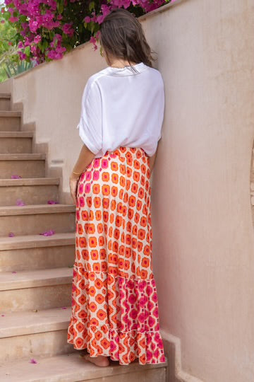 Colourful Print Silky Maxi Skirt