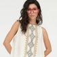 White Linen Top with Aztec Print
