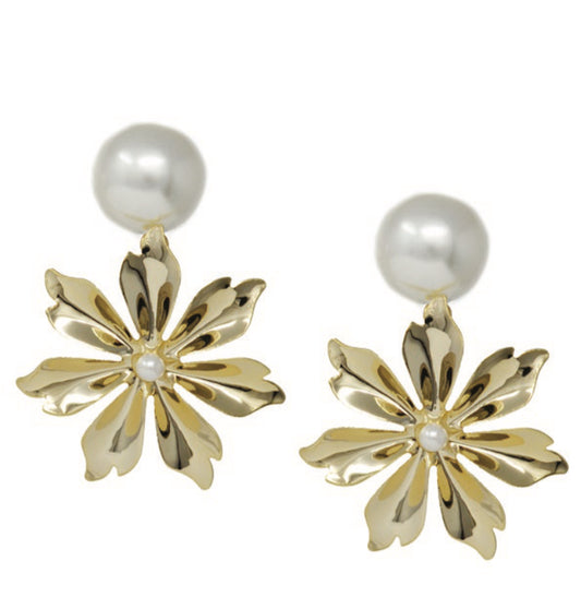 Pearl Floral Brass Earrings