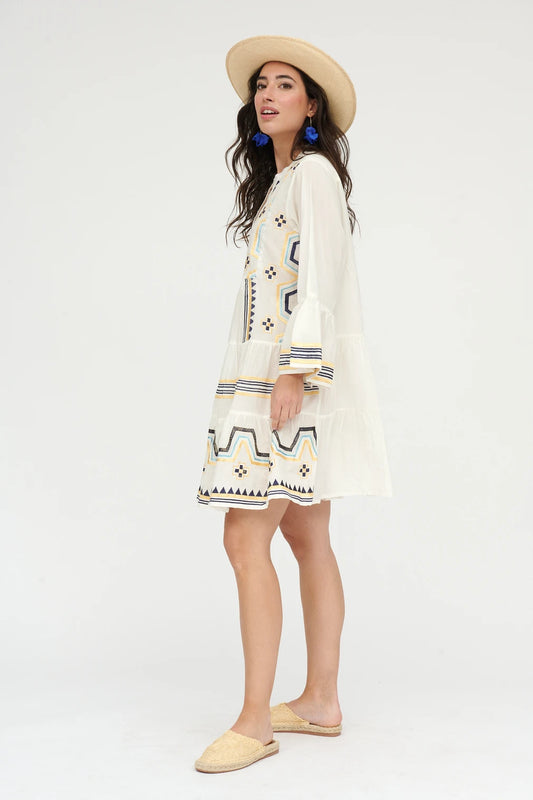 Short White Dress with Embroidery