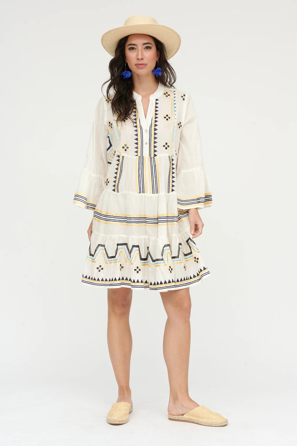 Short White Dress with Embroidery